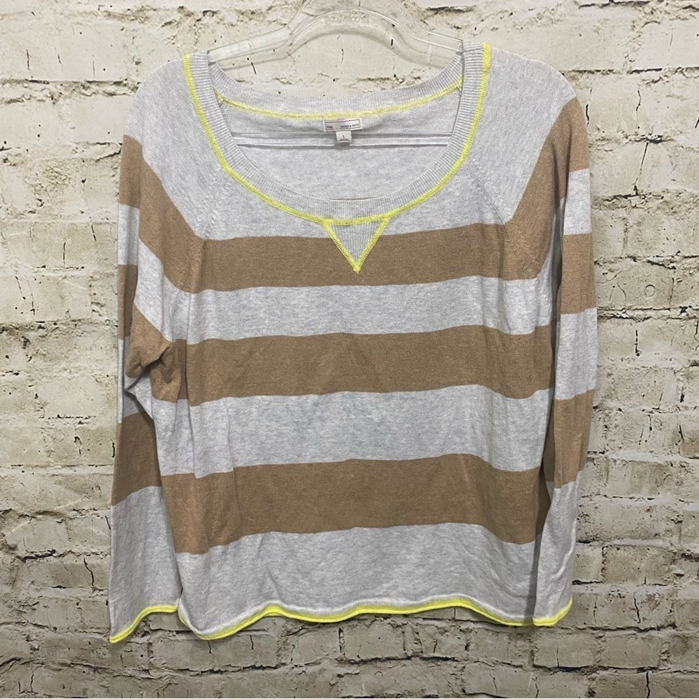 Gap Gray Brown Striped Neon Cotton Long Sleeve Sweater